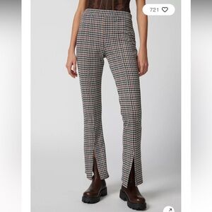 NWOT Urban Outfitters Renewal Remnants Plaid Front Slit Flare Pant Black